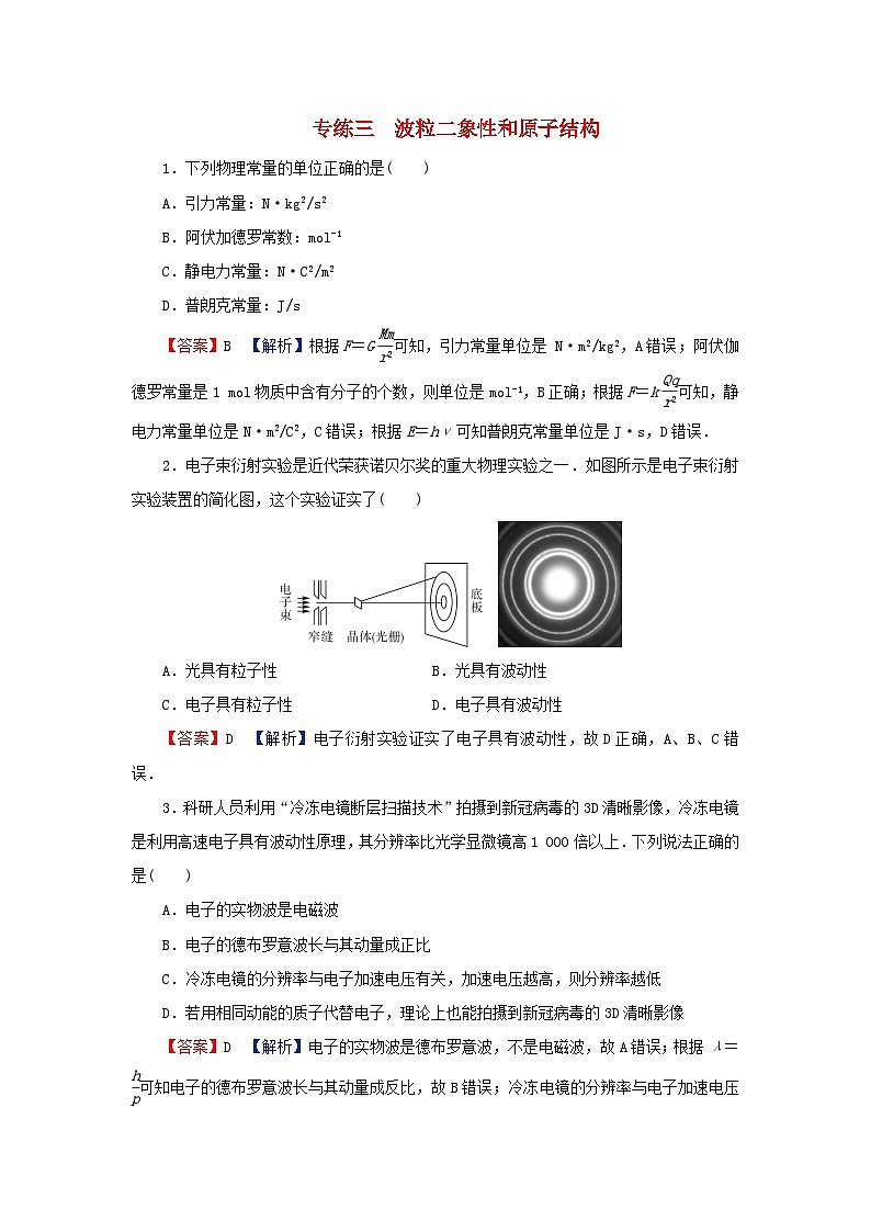 2024春高中物理第五章原子与原子核专练3波粒二象性和原子结构（粤教版选择性必修第三册）01