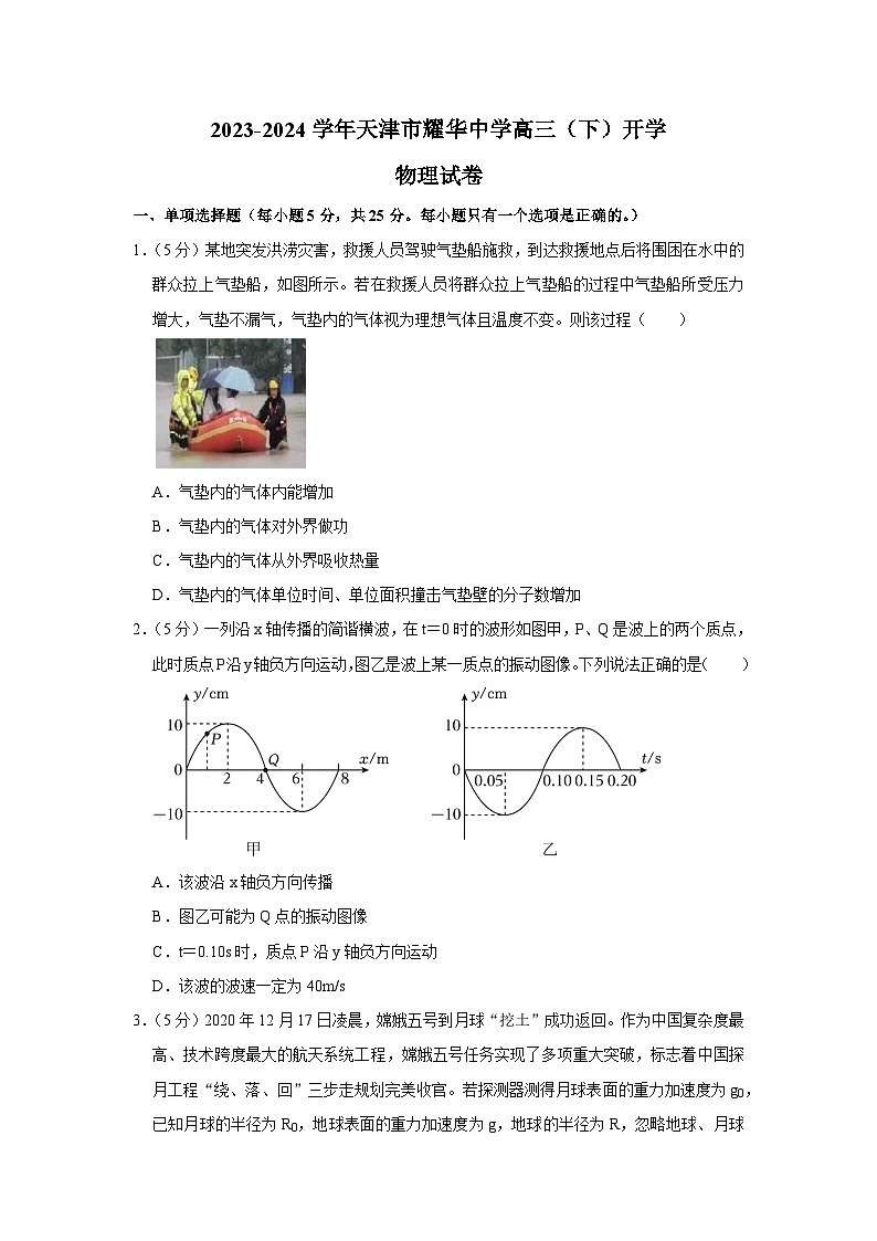 天津市耀华中学2023-2024学年高三下学期开学考试物理试卷第1页