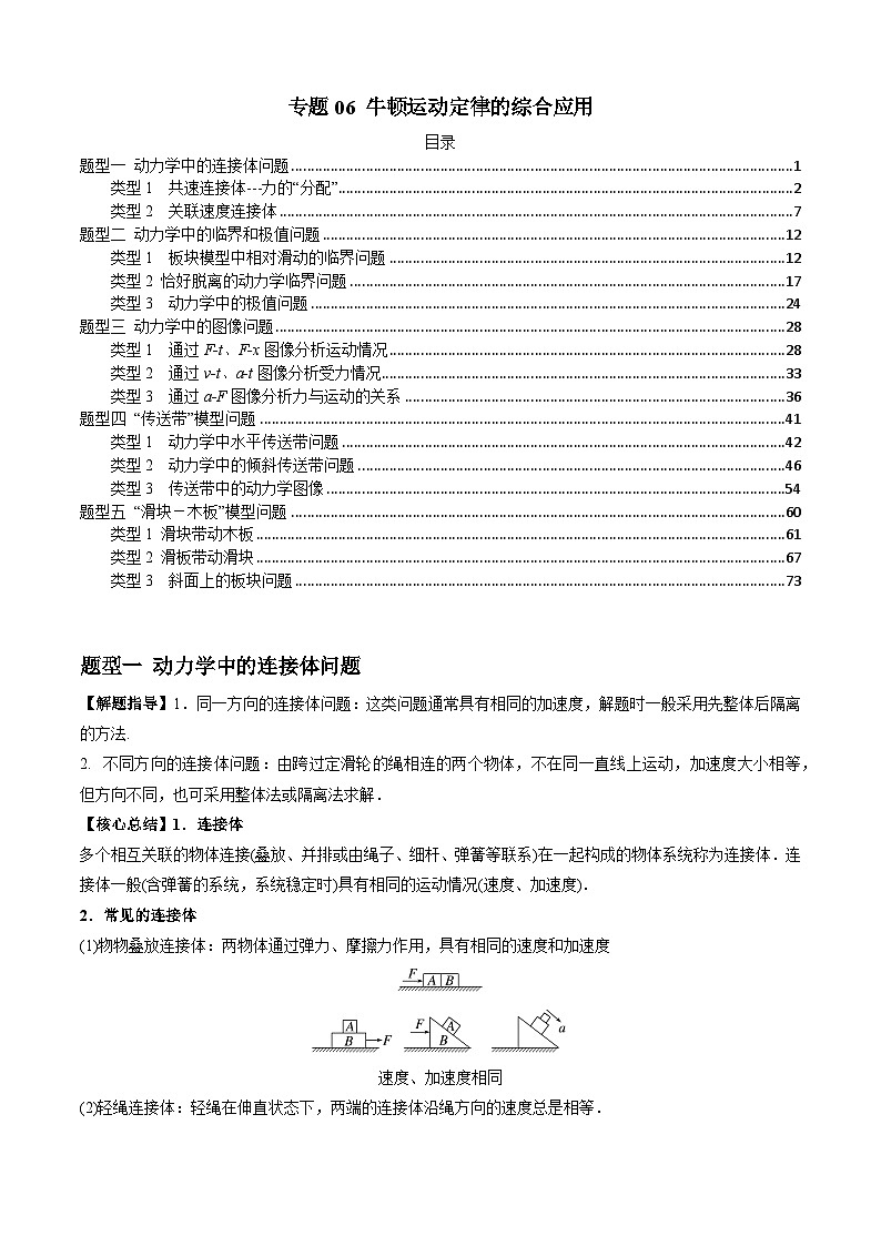2024届高考物理一轮复习热点题型归类训练专题06牛顿运动定律的综合应用(原卷版+解析)01