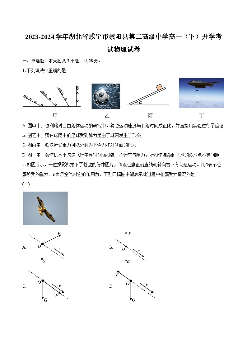 2023-2024学年湖北省咸宁市崇阳县第二高级中学高一（下）开学考试物理试卷（含解析）01