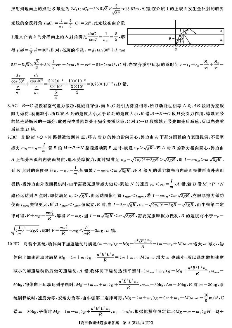 湖南天壹联盟三湘名校2023-2024学年高三下学期入学摸底考试 物理答案第2页