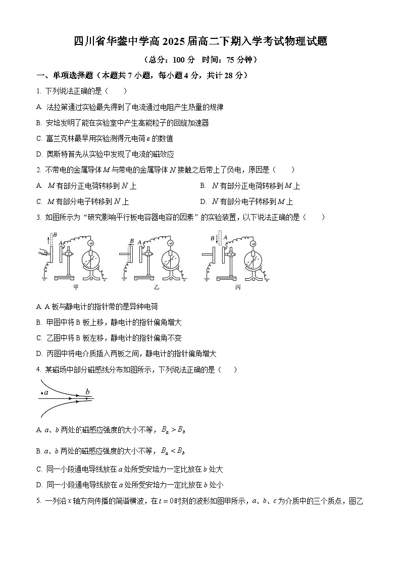 四川省广安市华蓥市华蓥中学2023-2024学年高二下学期开学考试物理试题（Word版附解析）01