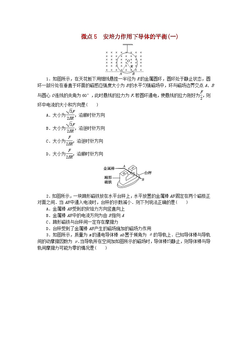 2023版新教材高中物理第一章磁吃电流的作用微点5安培力作用下导体的平衡一课时作业教科版选择性必修第二册01