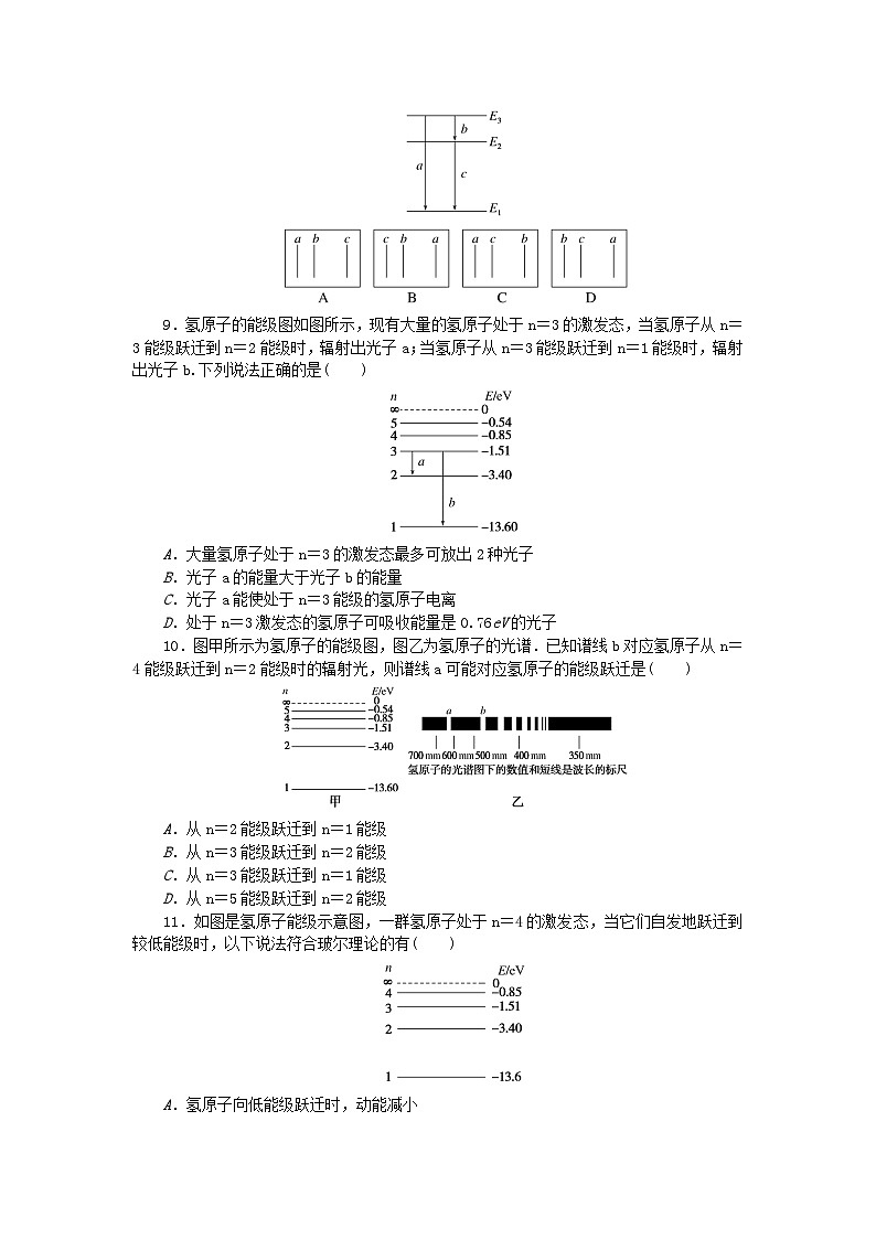 2023版新教材高中物理第四章原子结构和波粒二象性微点12氢原子的跃迁规律课时作业新人教版选择性必修第三册第3页