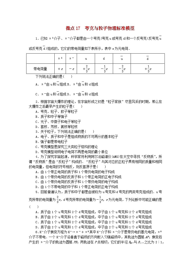 2023版新教材高中物理第五章原子核微点17夸克与粒子物理标准模型课时作业新人教版选择性必修第三册第1页