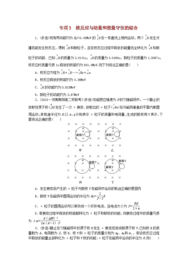 2023版新教材高中物理第五章原子核专项3核反应与动量和能量守恒的综合课时作业新人教版选择性必修第三册01