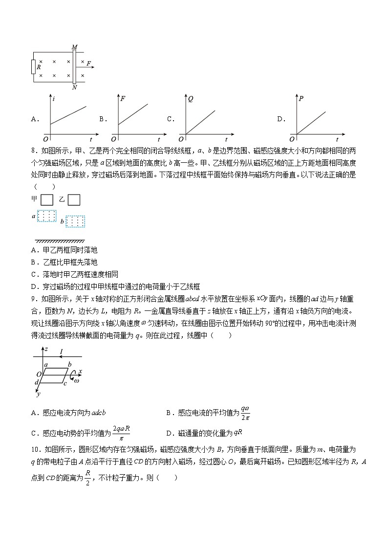 山东省枣庄市第一中学2023-2024学年高二下学期月考（安培力和洛伦兹力、电磁感应）物理试题03