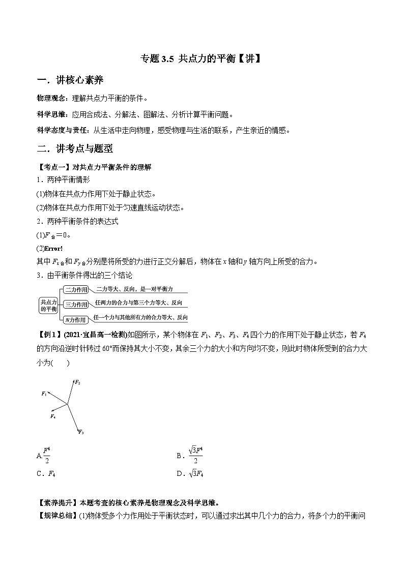 人教版必修第一册高一物理同步讲练测专题3.5共点力的平衡(讲)(原卷版+解析)第1页