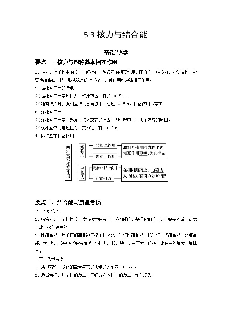 人教版2019选择性必修第三册高二物理同步精品讲义5.3核力与结合能(原卷版+解析)第1页