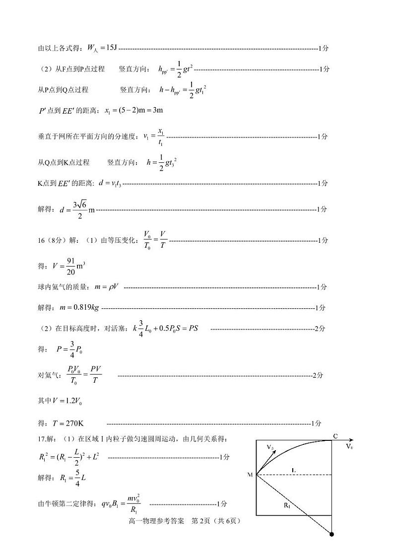 2024届山东省淄博市高三下学期一模考试物理答案第2页