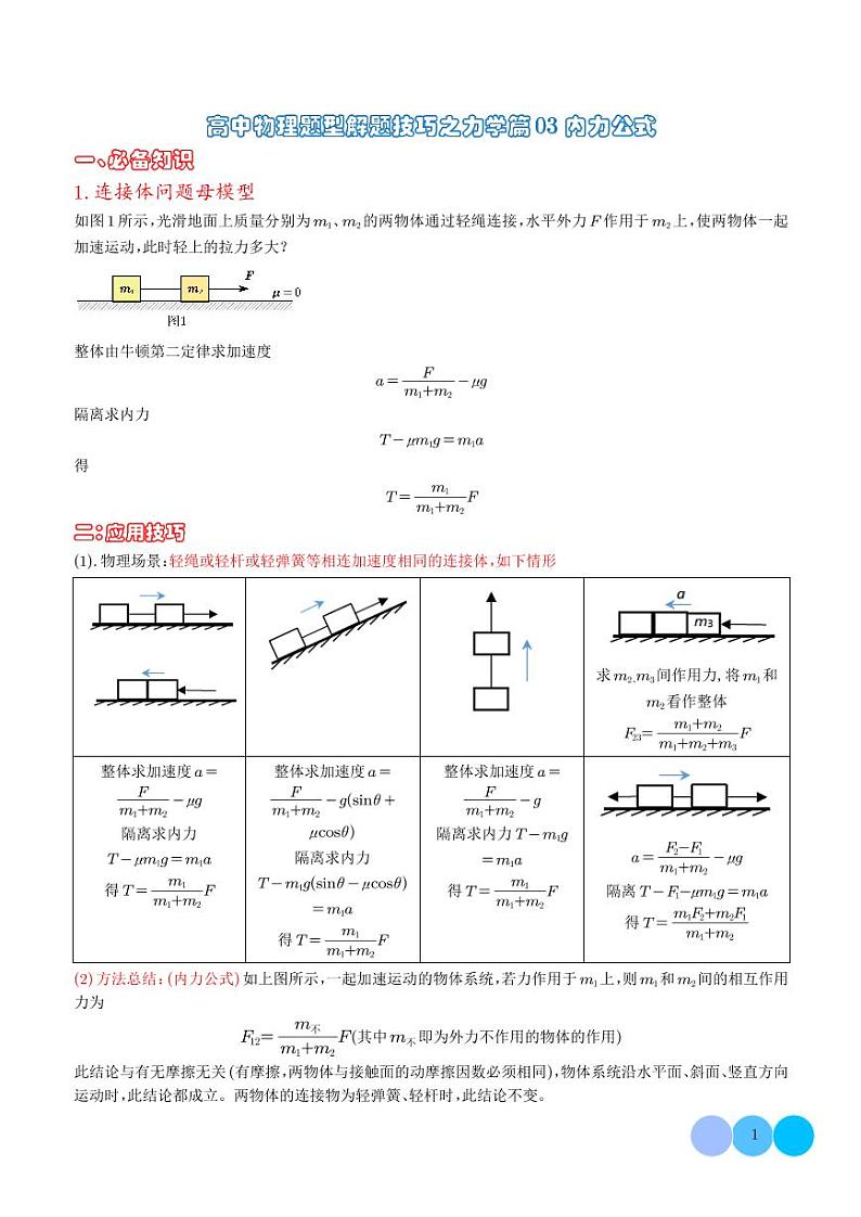 应用整体法和隔离法的解题技巧—内力公式（解析版）第1页