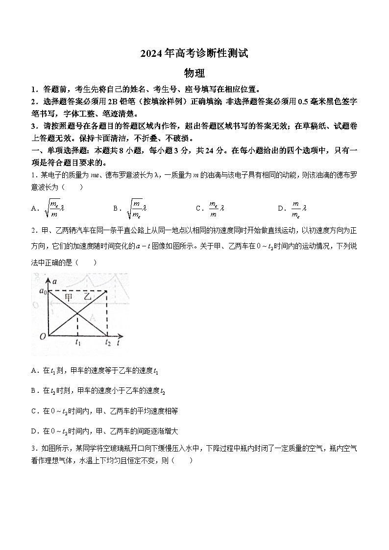2024届山东省高三下学期第一次练兵考试（一模）物理试题第1页
