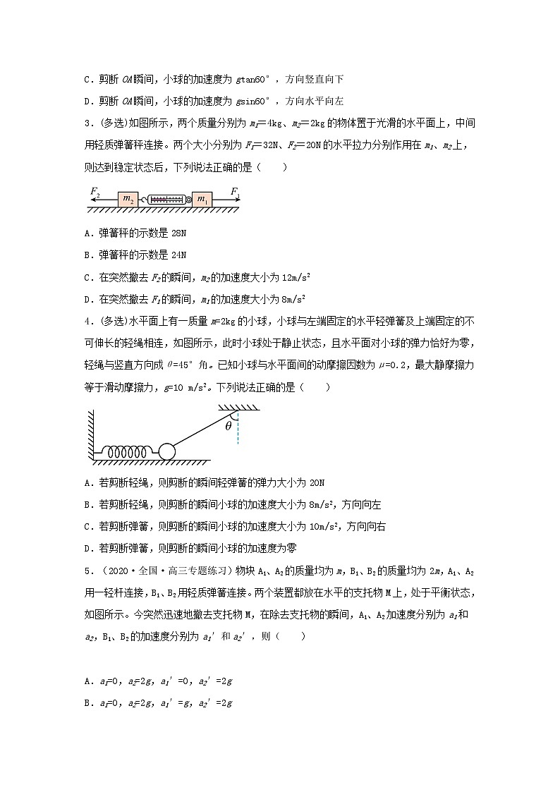 高考物理一轮复习重难点逐个突破专题17牛顿第二定律的瞬时性(原卷版+解析)02