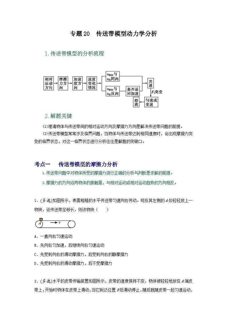高考物理一轮复习重难点逐个突破专题20传送带模型动力学分析(原卷版+解析)01