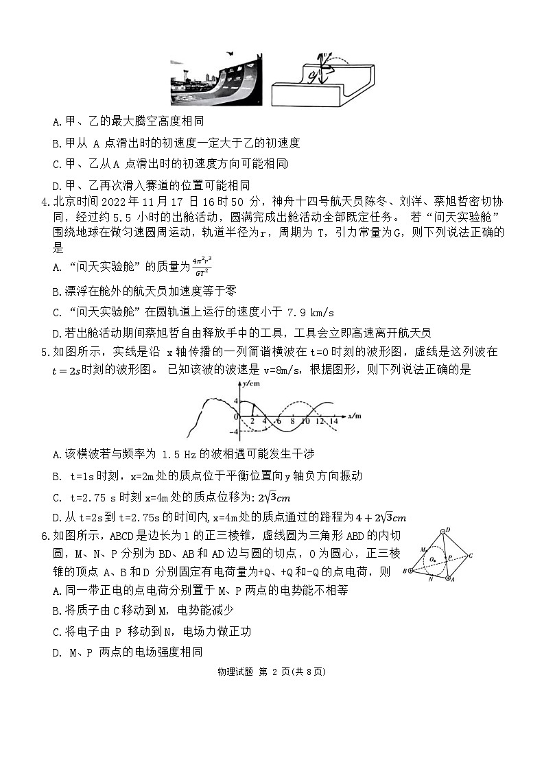 2024届湖南省张家界市高三下学期二模联考物理试题02