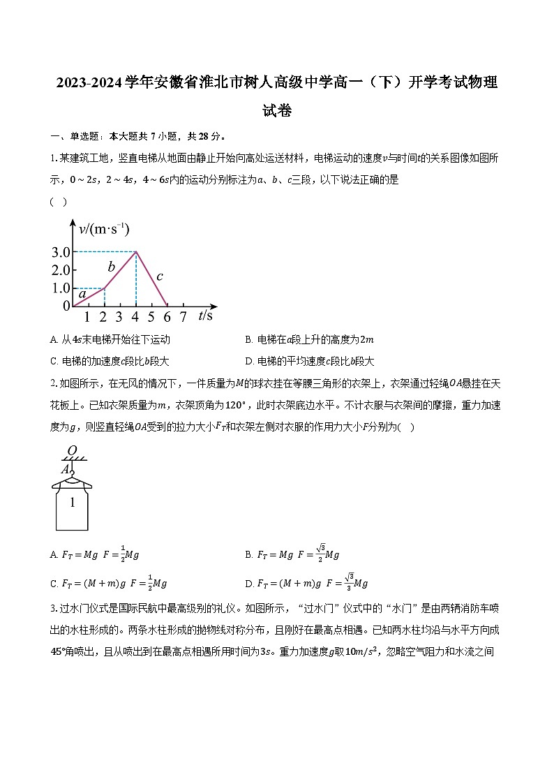 2023-2024学年安徽省淮北市树人高级中学高一（下）开学考试物理试卷（含解析）第1页