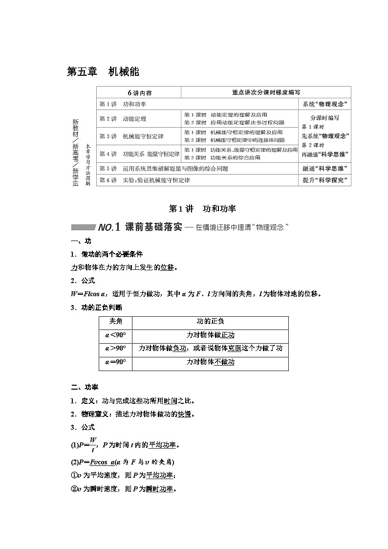 高中物理一轮复习材料 知识点 第五章：机械能第1页