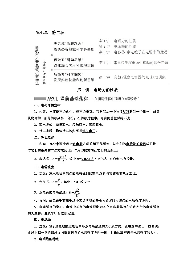高中物理一轮复习材料 知识点 第七章：静电场01