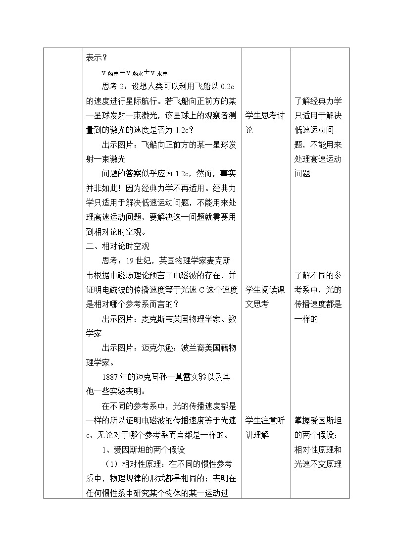 高中物理人教版必修第二册第七章万有引力与宇宙航行相对论时空观与牛顿力学的局限性教案03