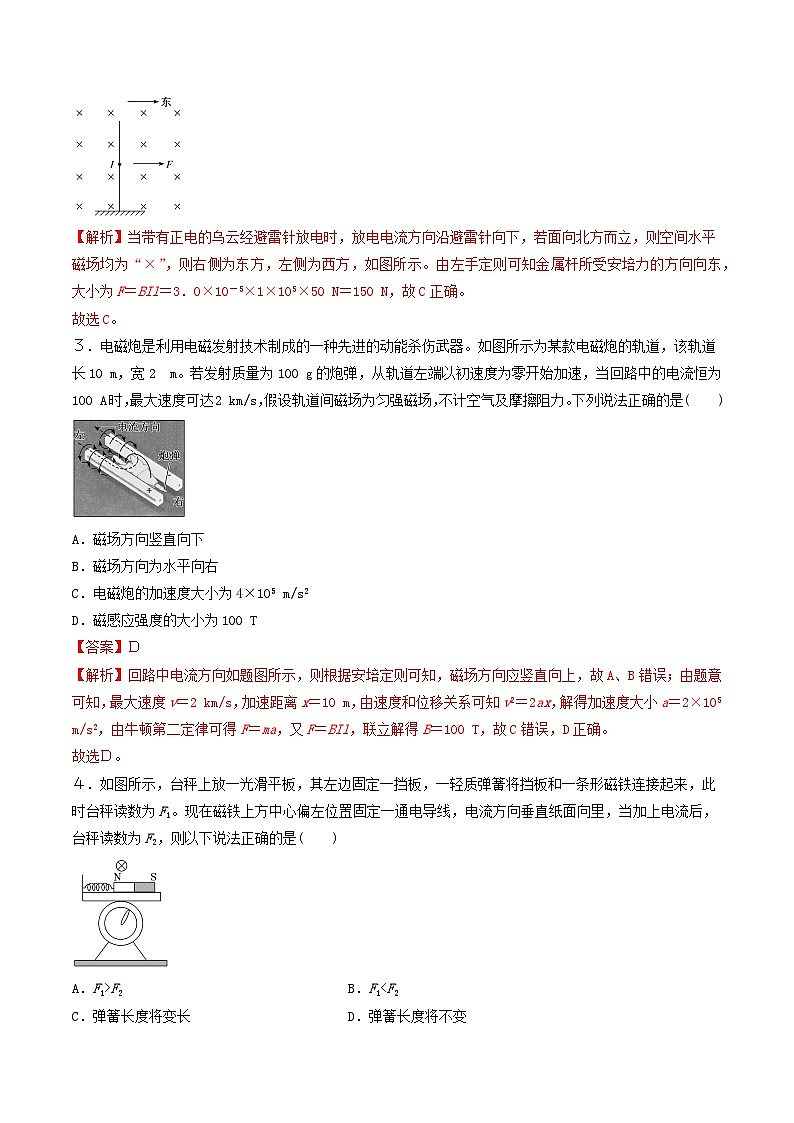 人教版高中物理选修二1.1 磁场对通电导线的作用力 同步练习(解析版)02