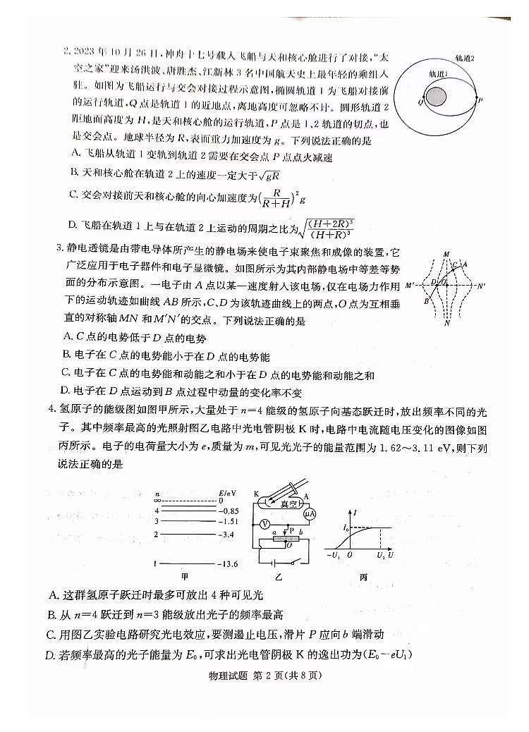 2024届湖南九校联盟高三下学期第二次联考物理试题+答案02