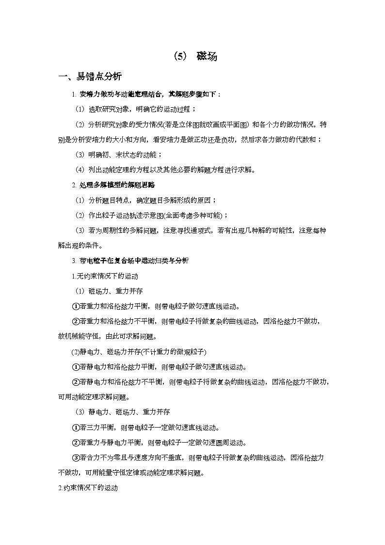 2024届高考物理二轮复习易错难点专练【新高考】（5） 磁场第1页