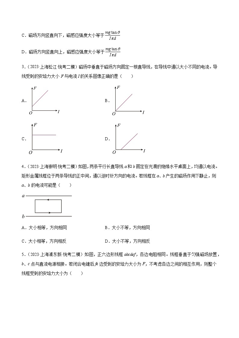 2023年上海高三物理模拟卷汇编：安培力（原卷）第2页