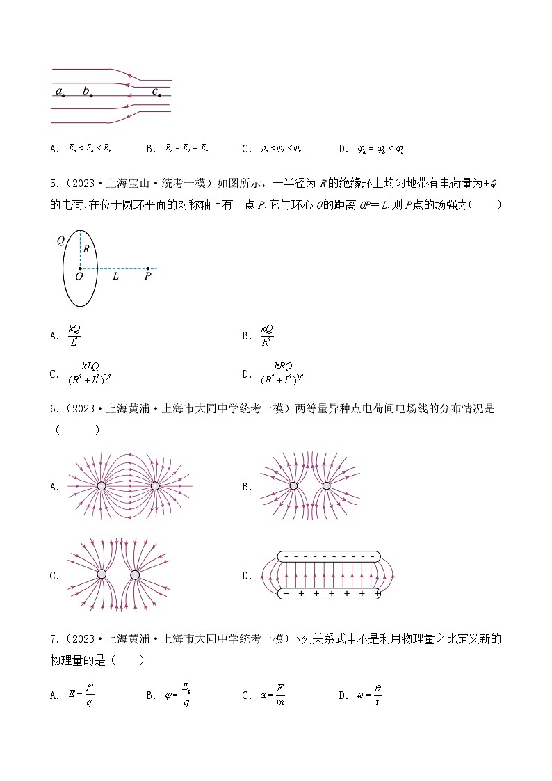 2023年上海高三物理模拟卷汇编：电场力的性质02