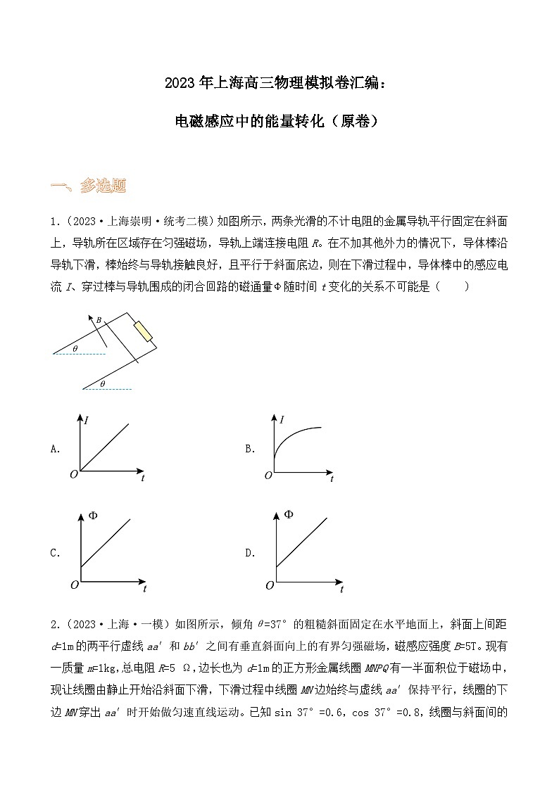 2023年上海高三物理模拟卷汇编：电磁感应中的能量转化（原卷）第1页