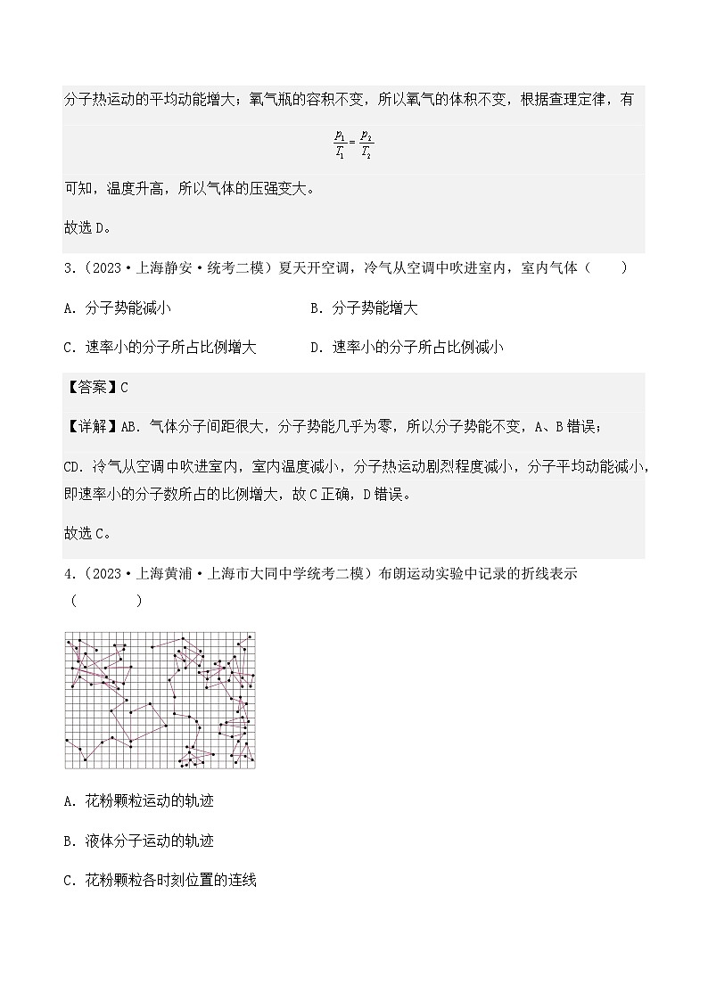 2023年上海高三物理模拟卷汇编：分子动理论（解析版）第2页