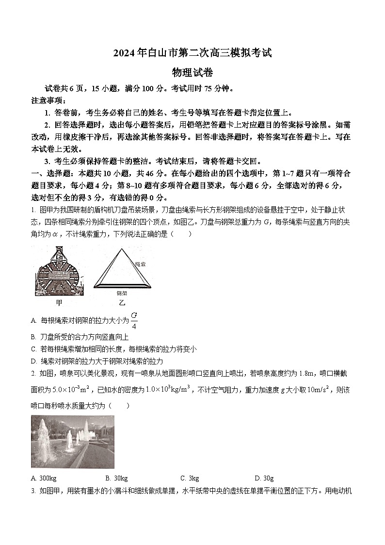 2024届吉林省白山市高三二模物理试题第1页