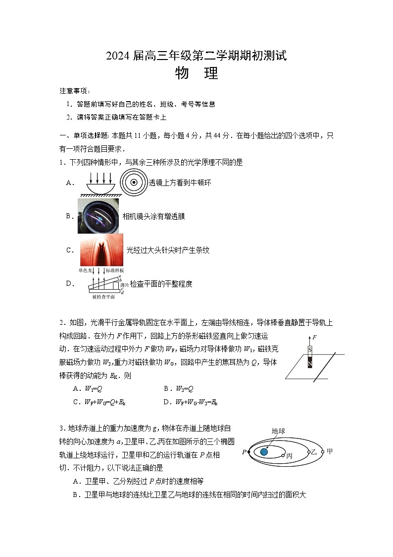 江苏省四校2023-2024学年高三下学期期初测试联考物理试卷第1页