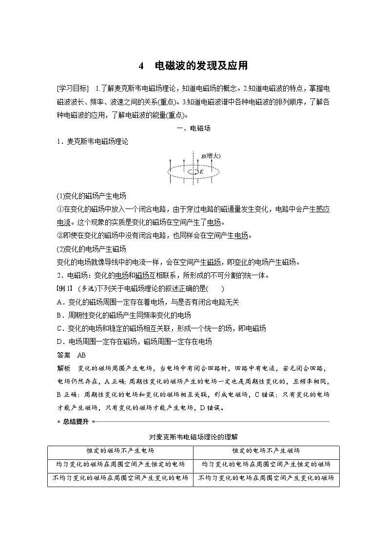 2024年高中物理新教材同步学案 必修第三册  第13章　4　电磁波的发现及应用（含解析）01