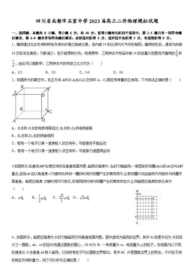 四川省成都市石室中学2023届高三下学期二诊物理模拟试题（Word版附解析）01
