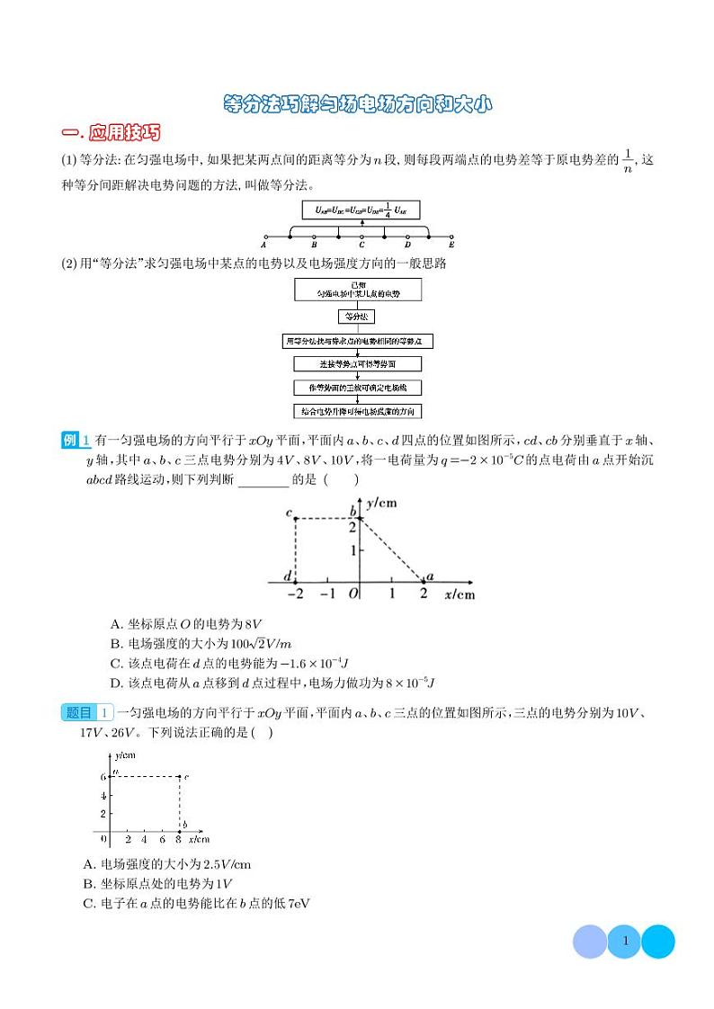 等分法巧解匀场电场方向和大小（学生版）第1页