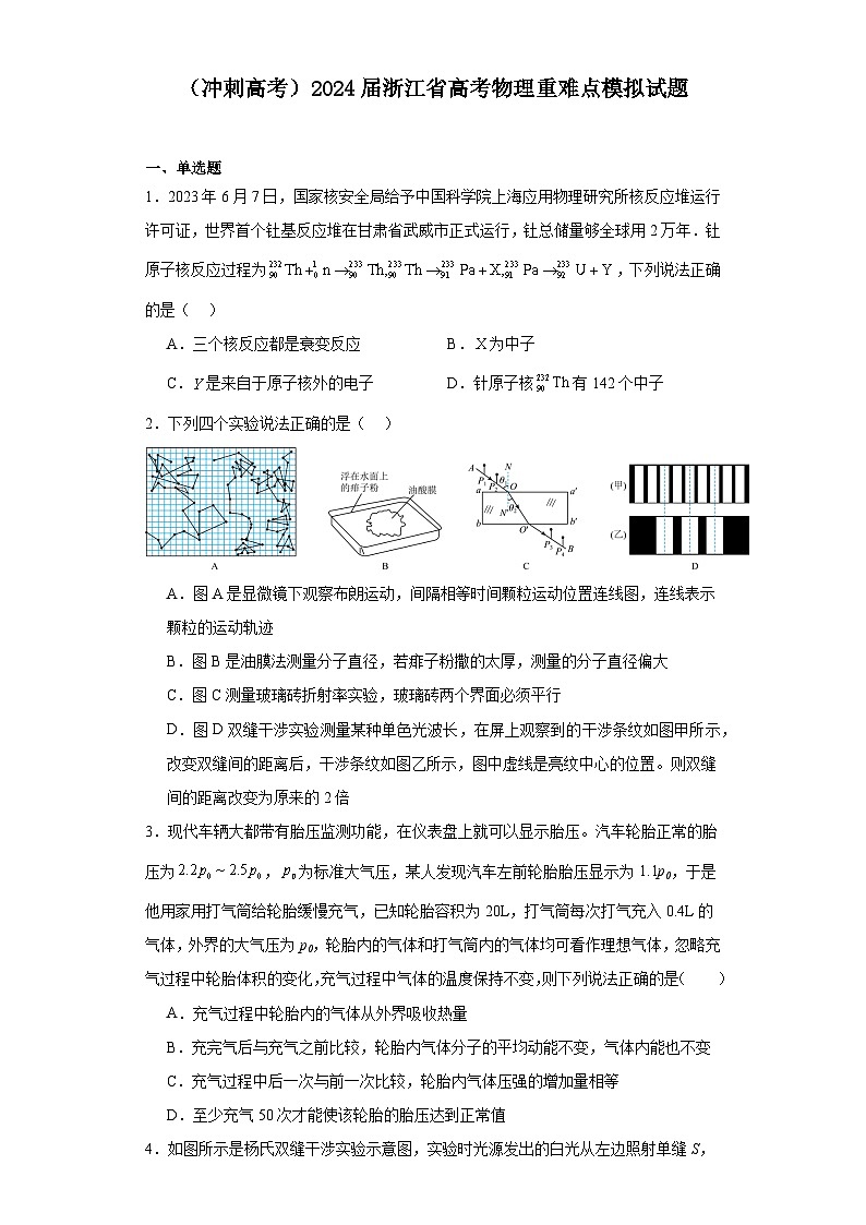 （冲刺高考）2024届浙江省高考物理重难点模拟试题第1页
