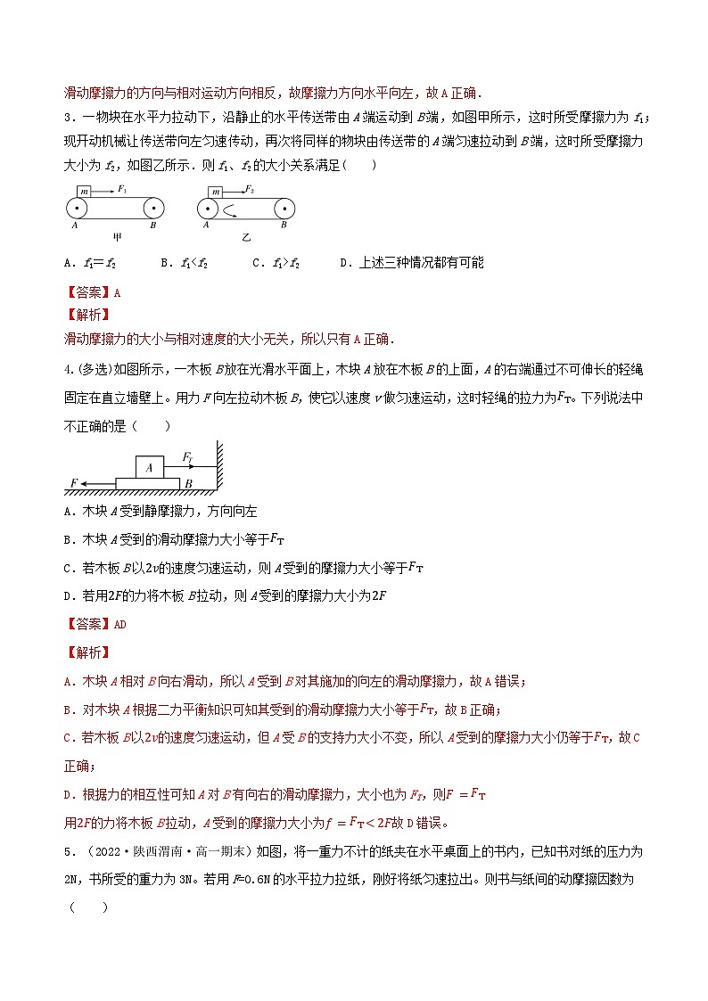 专题09摩擦力-2023届高三物理一轮复习重难点逐个突破02