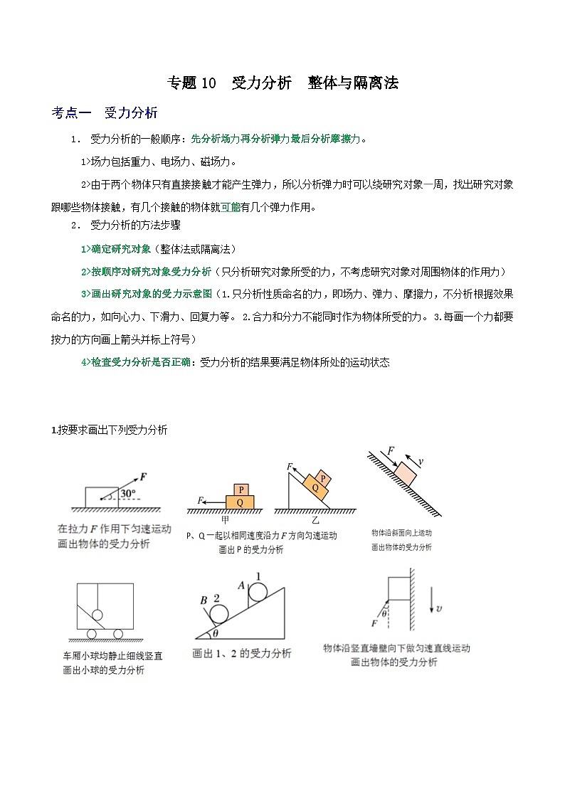 专题10受力分析 整体法隔离法-2023届高三物理一轮复习重难点逐个突破01