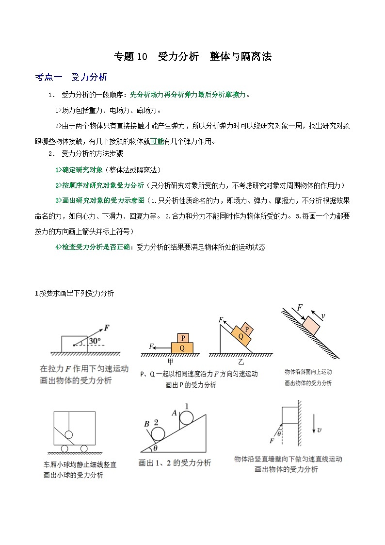 专题10受力分析 整体法隔离法-2023届高三物理一轮复习重难点逐个突破01