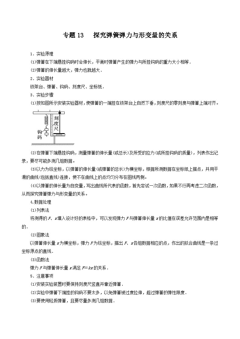 专题13探究弹簧弹力与形变量的关系-2023届高三物理一轮复习重难点逐个突破01