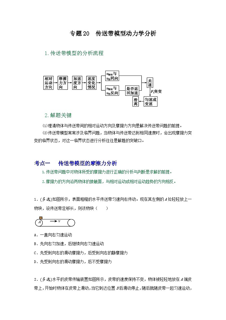 专题20传送带模型动力学分析-2023届高三物理一轮复习重难点逐个突破01