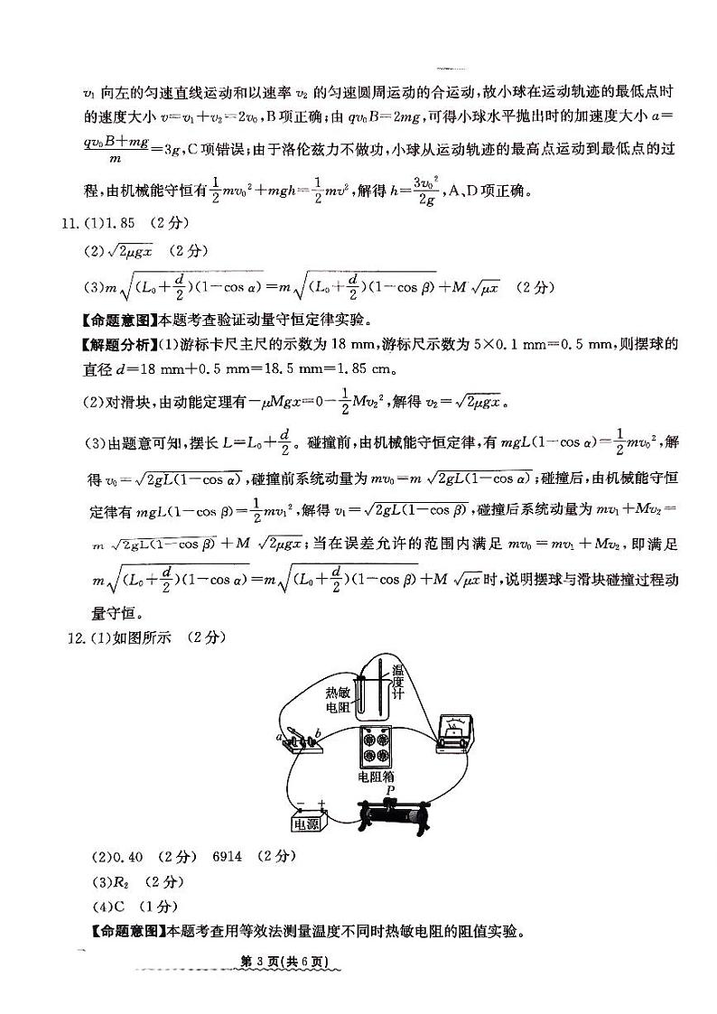2024届河北省高三下学期普通高中学业水平选择性考试 物理参考答案第3页