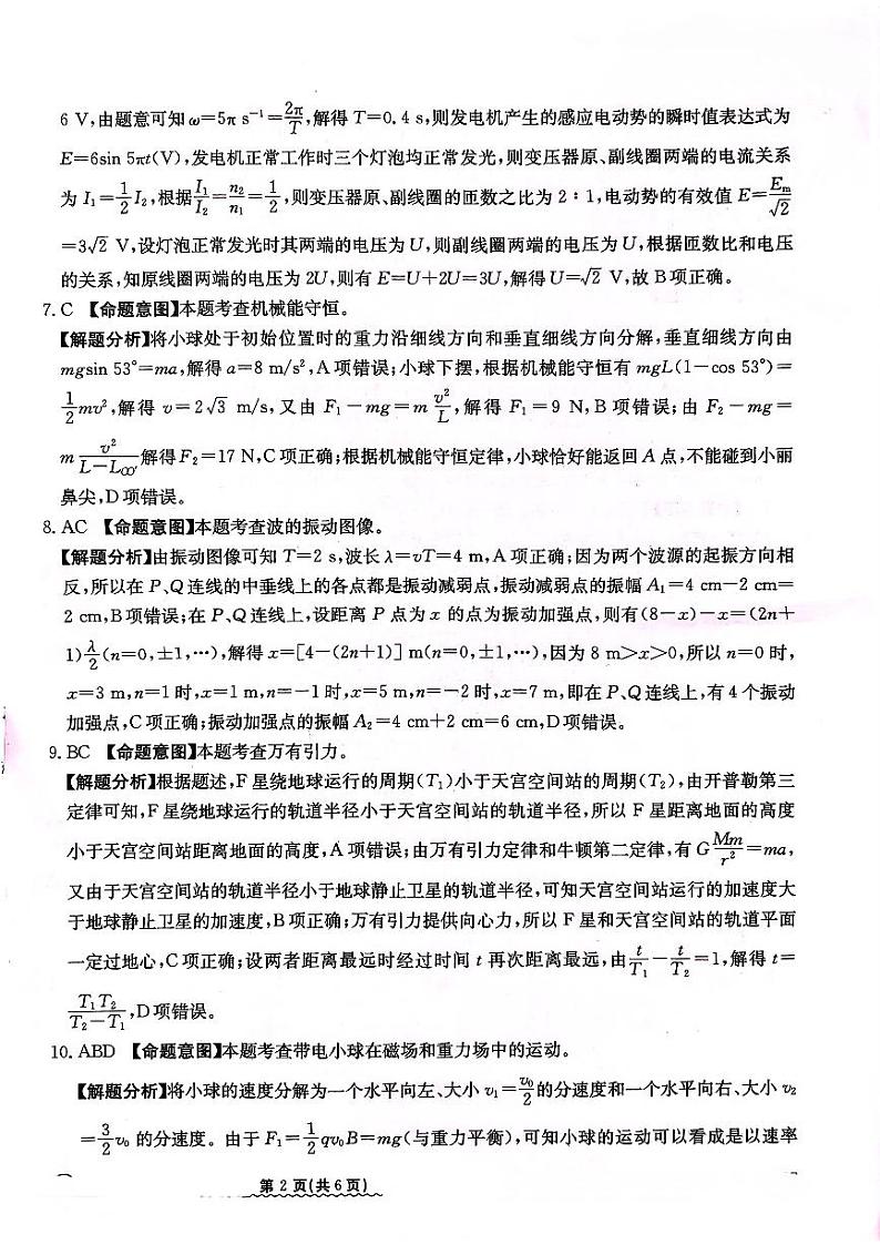 2024届河北省高三下学期普通高中学业水平选择性考试 物理参考答案第2页