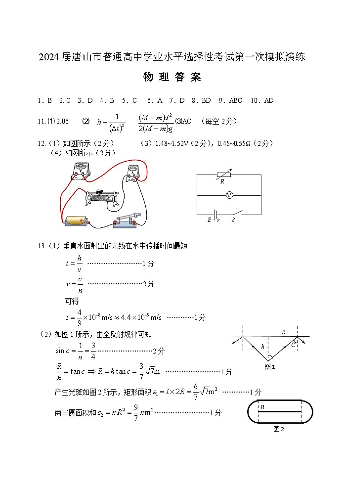 2024届河北省唐山市普通高中高三下学期学业水平选择性考试一模物理试题01