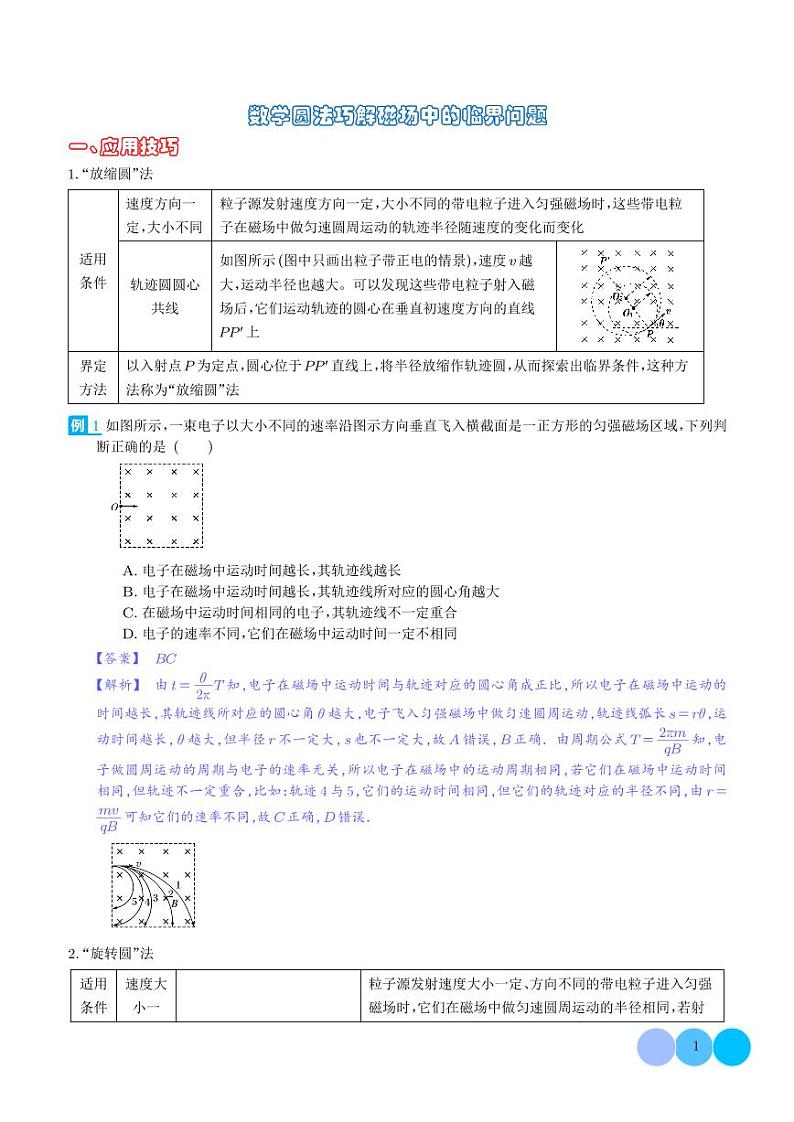 数学圆法巧解磁场中的临界问题（解析版）第1页