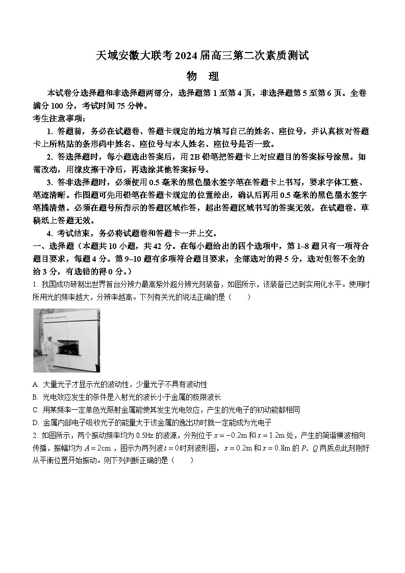 2024届安徽省芜湖市镜湖区安徽师范大学附属中学高三二模物理试题第1页