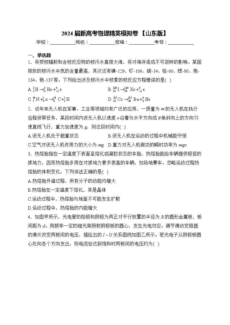 2024届新高考物理精英模拟卷 【山东版】第1页