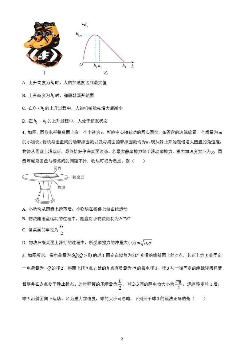 2024届湖南省衡阳市第八中学高考适应性检测物理试卷（一）无答案第2页