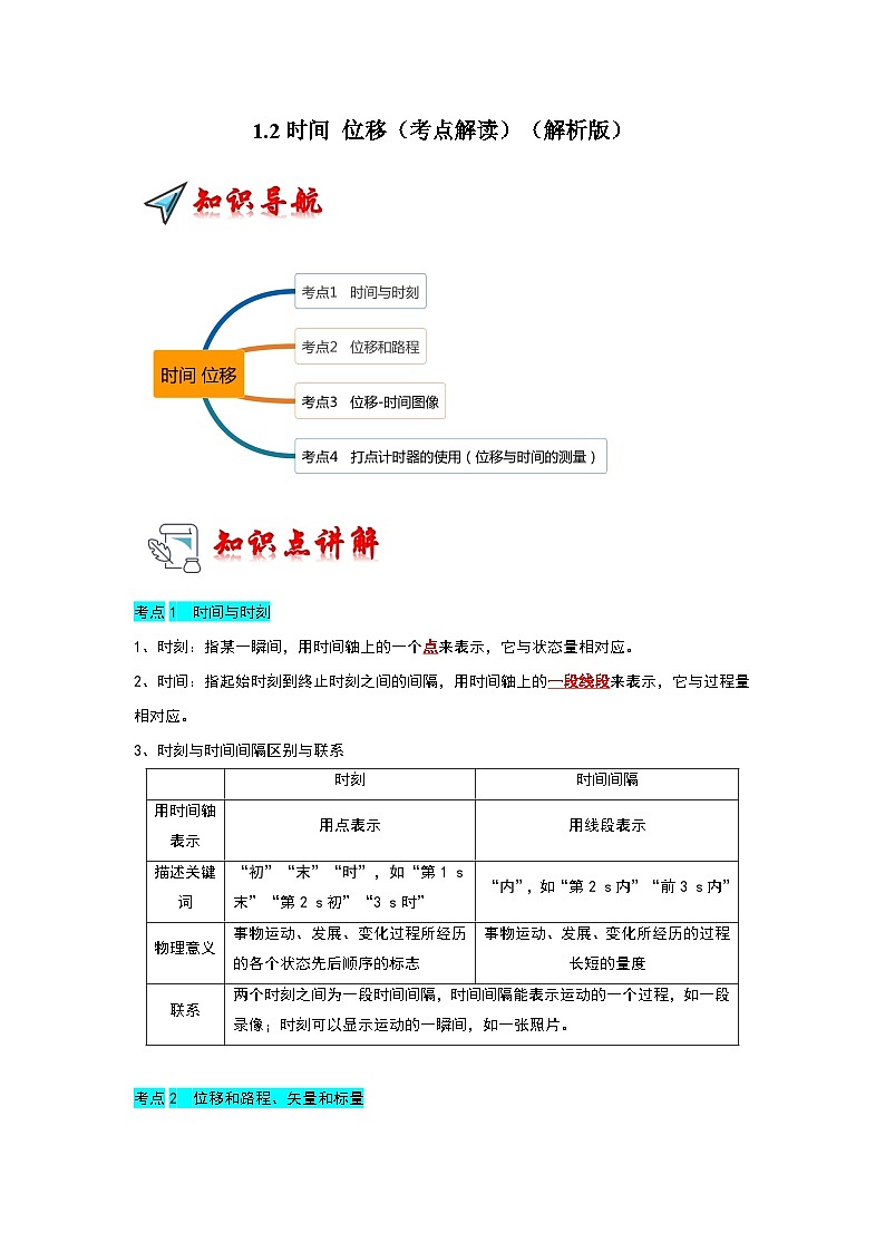 1.2时间 位移（考点解读）（解析版）第1页