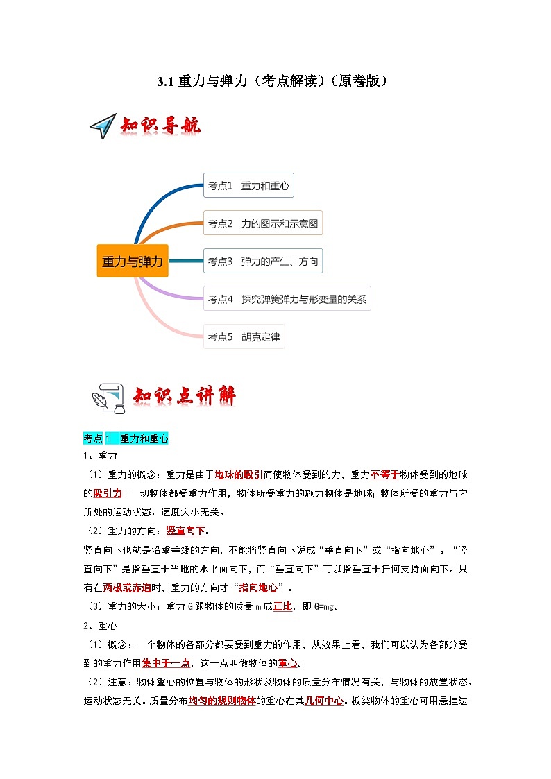 3.1重力与弹力（考点解读）（原卷版）第1页